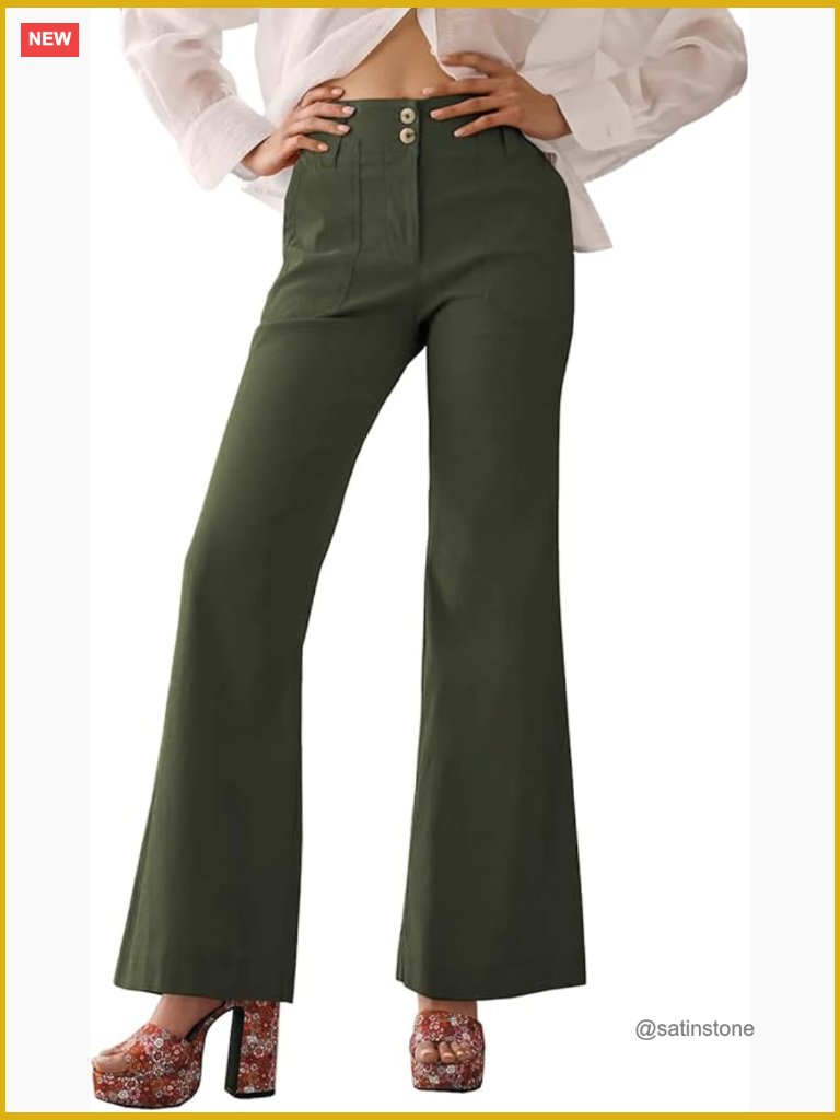 Stretchy Viscose High Waist Wide Leg Flare Pants With Pockets
